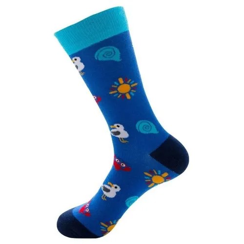 Забавные разноцветные носки унисекс голубые с пляжными обитателями (р.38-44)