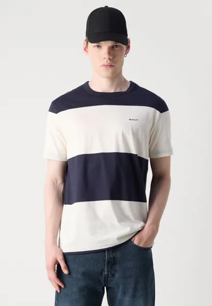 Футболка с принтом BAR STRIPE GANT, темно-синий