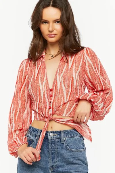 Шифоновая рубашка с абстрактной завязкой спереди Forever 21, оранжевый