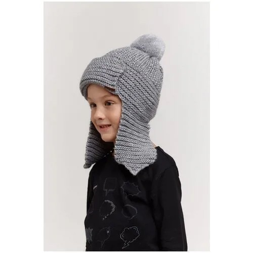 Детская шапка-ушанка с трикотажным помпоном и козырьком, детская вязаная шапка, цвет