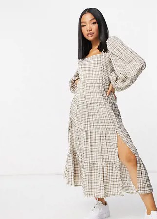 Платье макси в коричневую клетку Missguided Petite-Коричневый цвет