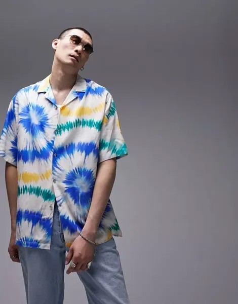 Рубашка Topman с короткими рукавами и воротником с лацканами, с ярким принтом тай-дай, стандартного кроя
