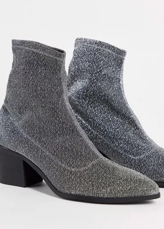 Серебристые ботинки челси на каблуке с острым носком ASOS DESIGN-Серебряный