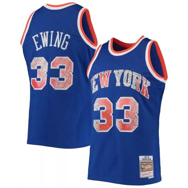 Мужская синяя майка Mitchell & Ness Патрик Юинг New York Knicks 1991-92 Hardwood Classics Diamond Swingman, посвященная 75-летнему юбилею