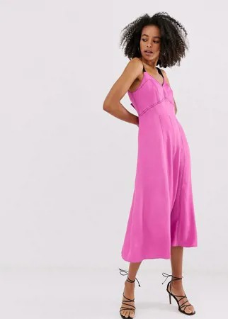 Платье-комбинация с контрастными бретелями ASOS WHITE-Розовый