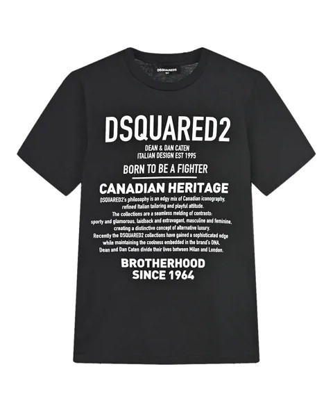Хлопковая футболка черного цвета Dsquared2 детская