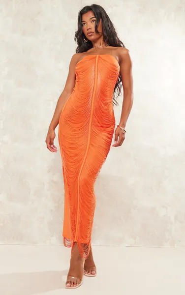 PrettyLittleThing Ярко-оранжевое платье-бандо мидакси с драпировкой и кисточками