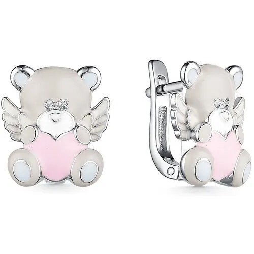 Серьги Dewi, серебро, 925 проба, родирование, фианит, размер 12 мм, длина 10 см, , серый