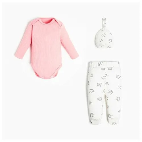 Комплект одежды  Без бренда для девочек, шапка и брюки и боди, размер 22, розовый, бежевый