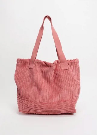 Большая вельветовая сумка-тоут темно-розового цвета ASOS DESIGN-Розовый цвет