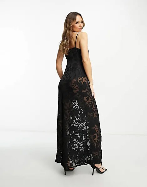 Черное платье миди в стиле 90-х с цветочным принтом NA-KD x Mimi AR