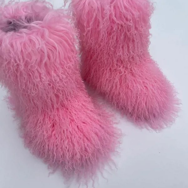 Зимние женские зимние ботинки, Роскошные Монгольские меховые ботинки, пушистые теплые меховые зимние ботинки, женская модная уличная нескользящая обувь, ботинки средней длины