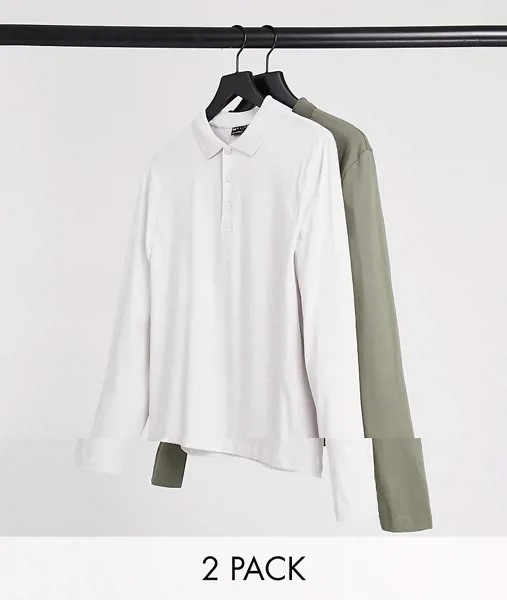 2 поло из органического хлопка с длинными рукавами ASOS DESIGN-Многоцветный
