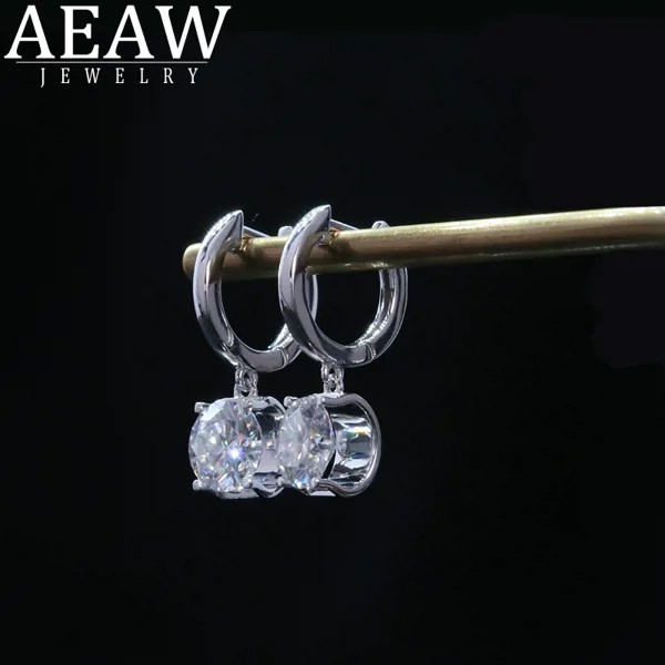 Серьги-подвески AEAW женские из белого золота с муассанитом, однотонные Висячие Ювелирные украшения для невесты, 14 к, 5 мм, 0,5 карат, всего 1,0 кар...