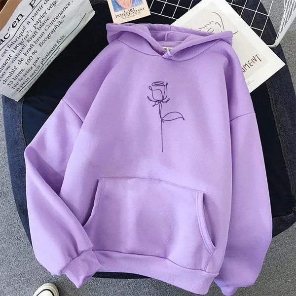 Женщины Мода Harajuku Цветочная печать Hoodie Loose корейский стиль Sweatshirt Streetwear Pullovers