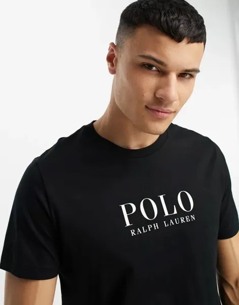 Черная футболка для отдыха Polo Ralph Lauren с текстовым логотипом на груди