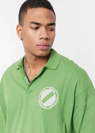 Рубашка-поло в стиле oversized с вышивкой на груди ASOS DESIGN-Зеленый цвет