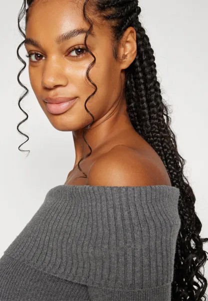 Платье прямого кроя Off The Shoulder Sweater Dress Hollister Co., DARK HEATHER GREY