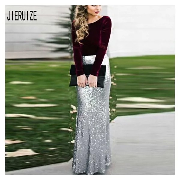 JIERUIZE пыльные фиолетовые и Серебряные вечерние платья с круглым вырезом с длинными рукавами, велюровое женское вечернее платье с блестками, ...