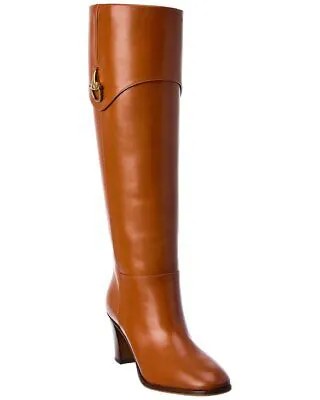Женские кожаные сапоги до колена Gucci Horsebit коричневые 35,5