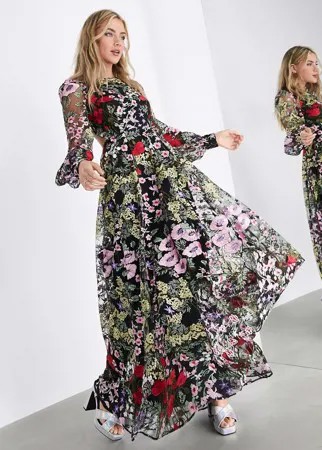 Платье макси с цветочной вышивкой и открытой спиной ASOS EDITION-Мульти