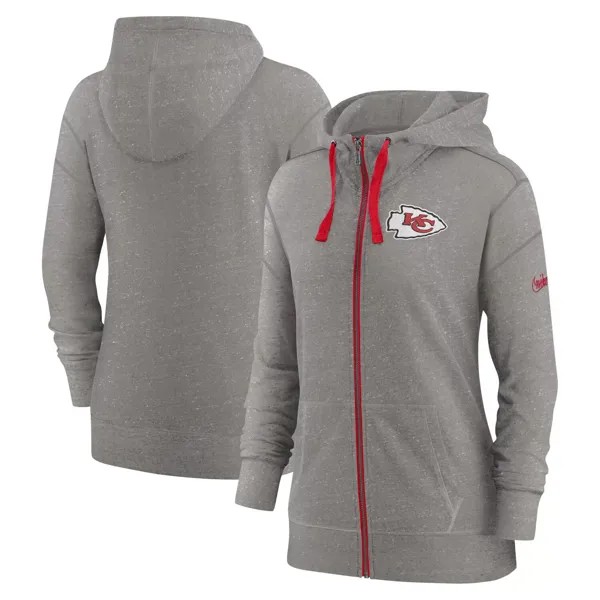 Женская винтажная худи с молнией во всю длину Nike Heather Charcoal Kansas City Chiefs Gym Nike