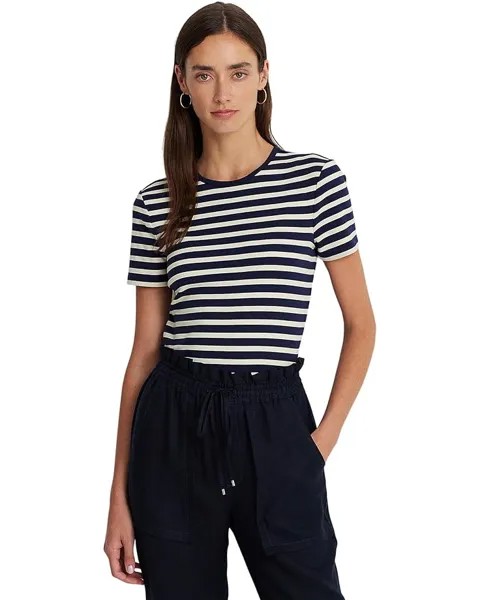 Футболка LAUREN Ralph Lauren Striped Stretch Cotton Crewneck, цвет Refined Navy/Mascarpone Cream