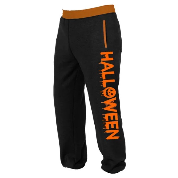 Мужские спортивные штаны в винтажном стиле тыква контрастного цвета на Хэллоуин повседневные винтажные спортивные штаны черные