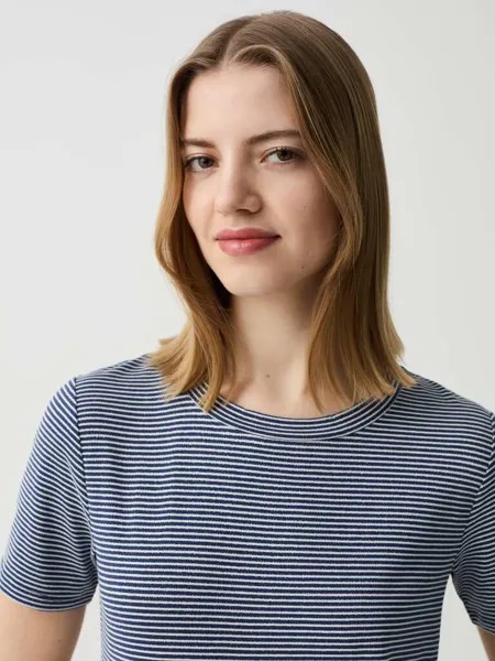 Футболка с люрексом в тонкие полоски Ovs, цвет white/blue