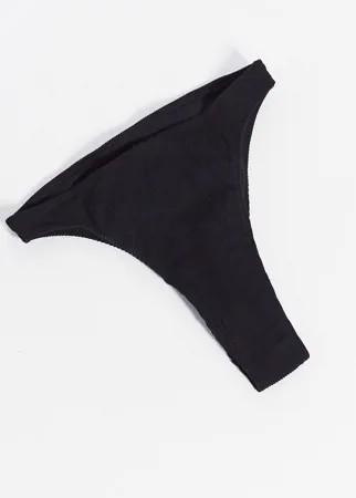 Черные плавки бикини в рубчик с высоким вырезом бедра Candypants-Черный