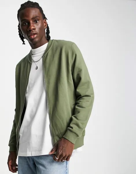 Трикотажный бомбер цвета хаки ASOS DESIGN-Зеленый цвет