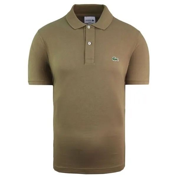 Мужская рубашка-поло приталенного кроя цвета хаки Lacoste, зеленый