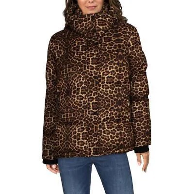 Женское короткое стеганое пальто-пуховик BCBGeneration с леопардовым принтом, зимнее пальто-пуховик