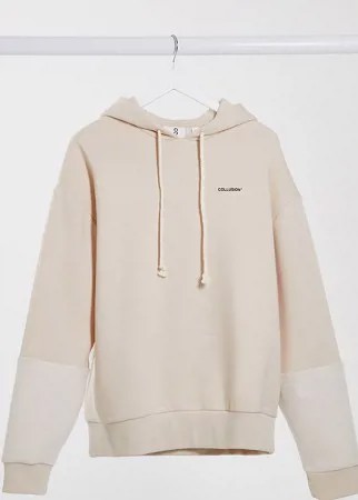 Oversized-худи светло-бежевого цвета с декоративными вставками из ткани изнаночной стороной наружу COLLUSION Unisex-Белый