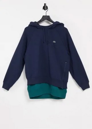 Худи синего цвета с ярусной отделкой Lacoste-Голубой