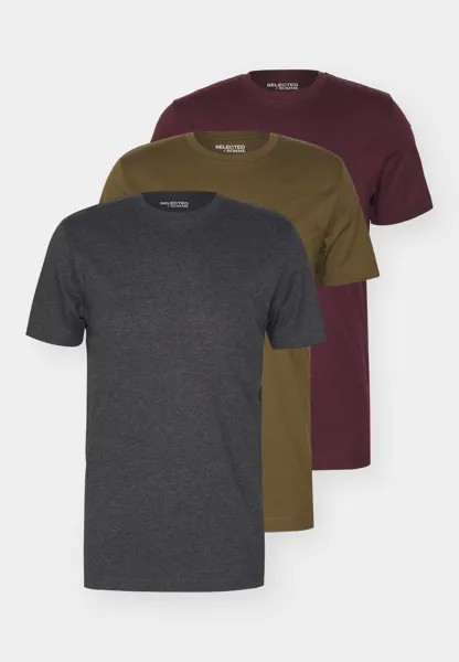 Футболка базовая SLHCORMAC NECK TEE 3 PACK Selected Homme, цвет dark grey melange/winetasting/dark olive