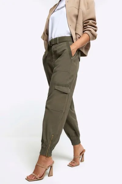 Брюки-Карго из коллекции petite с золотой отделкой на штанинах River Island, зеленый