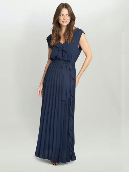 Gina Bacconi Caprice Шифоновое плиссированное платье макси, темно-синий