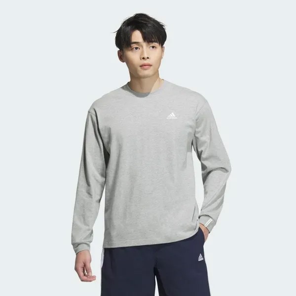 Футболка Adidas Essentials Plus Loose Fit Small Logo Long Sleeve T-Shirt, цвет Medium Grey Heather