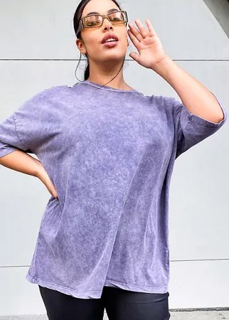 Свободная футболка в стиле oversized цвете фиолетовый с эффектом кислотной стирки ASOS DESIGN Curve