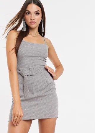 Серое платье-рубашка в клетку, на бретельках и с поясом Missguided-Серый