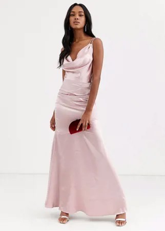 Атласное платье макси City Goddess-Розовый цвет