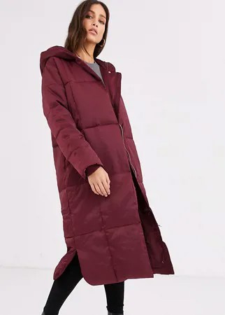 Темно-красное дутое длинное пальто ASOS DESIGN Tall-Серый