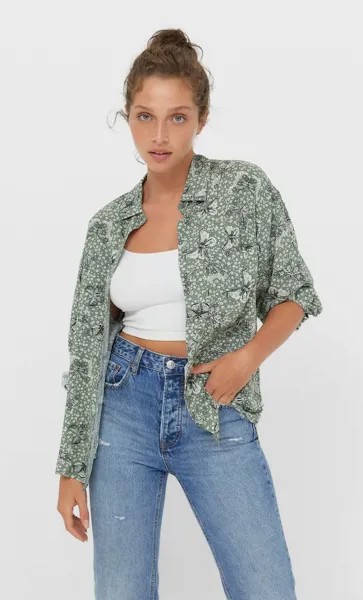 Stradivarius Рубашка Свободного Кроя С Карманом Multicolor Xs