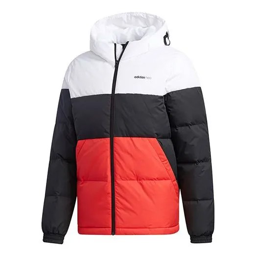 Пуховик adidas neo logo Printing Colorblock Casual Stay Warm Sports Down Jacket Black White Red Colorblock, белый