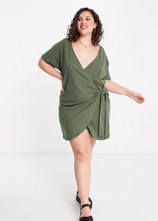 Зеленое платье с запахом ASOS DESIGN Curve-Зеленый цвет