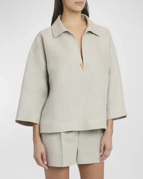 Льняной топ с логотипом V Valentino Garavani, цвет Beige Multi