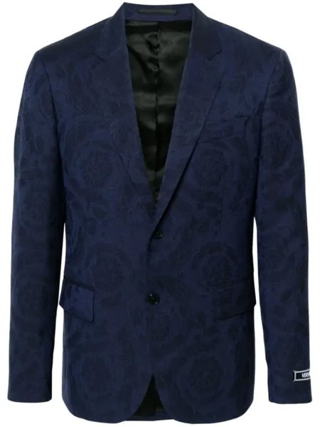 Versace однобортный пиджак с жаккардовым узором Barocco, синий