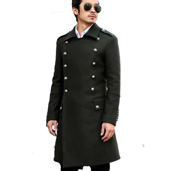 Двубортное длинное Мужское пальто Тренч от немецкого генерала времен Второй мировой войны, винтажное длинное шерстяное пальто, приталенна...
