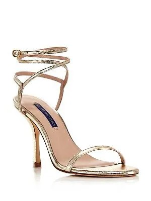 STUART WEITZMAN Женские кожаные сандалии Merinda золотистого цвета с пряжкой на шпильке 10